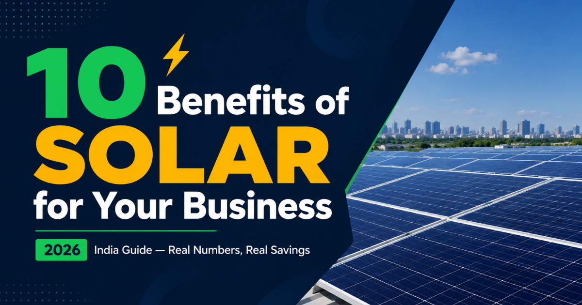 10 benefits solar power Indian businesses 2026 radial wheel infographic teal green