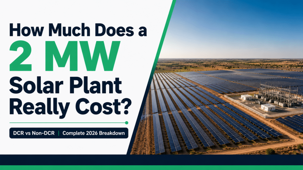 2MW solar plant cost India 2026 ground mounted aerial view component breakdown DCR non-DCR