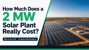 2MW solar plant cost India 2026 ground mounted aerial view component breakdown DCR non-DCR