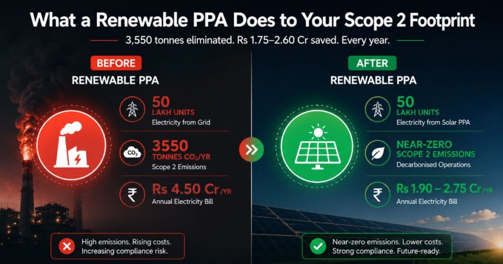 renewable power purchase agreement India scope 2 carbon reduction before after comparison 2026