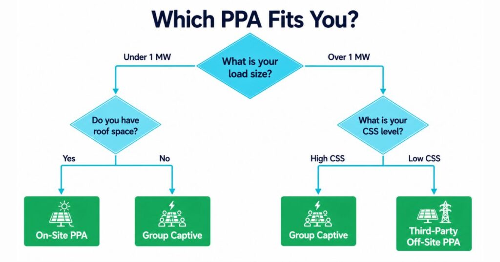 on-site vs off-site solar PPA India decision tree which is right 2026