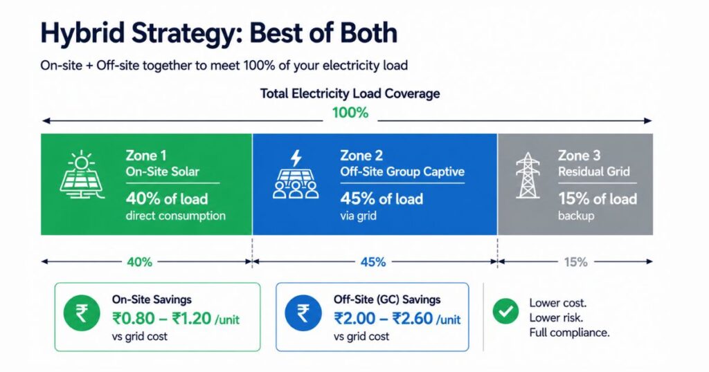 hybrid on-site off-site solar PPA India strategy combined coverage 2026