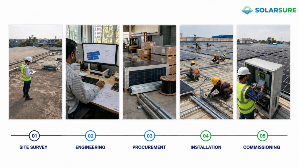 Five stages of a commercial solar EPC project lifecycle