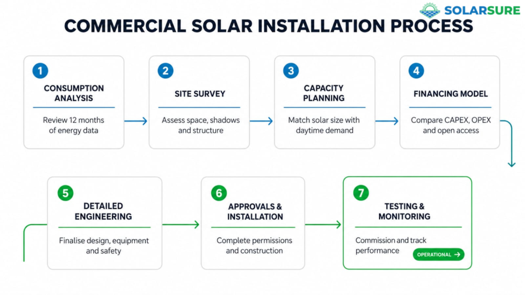 Commercial solar options including rooftop, carport and open-access solar