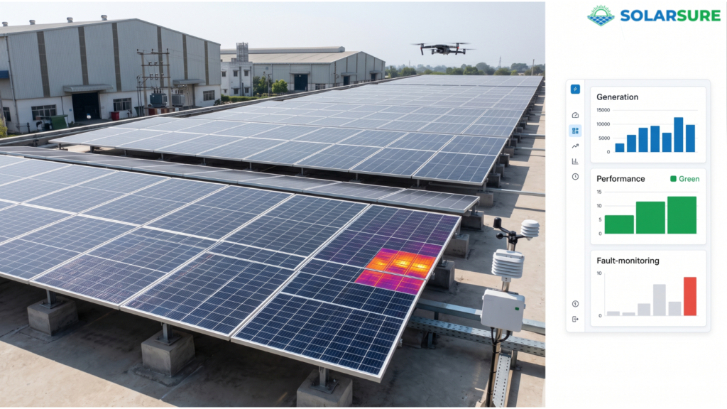 Drone, sensors and digital monitoring for industrial rooftop solar